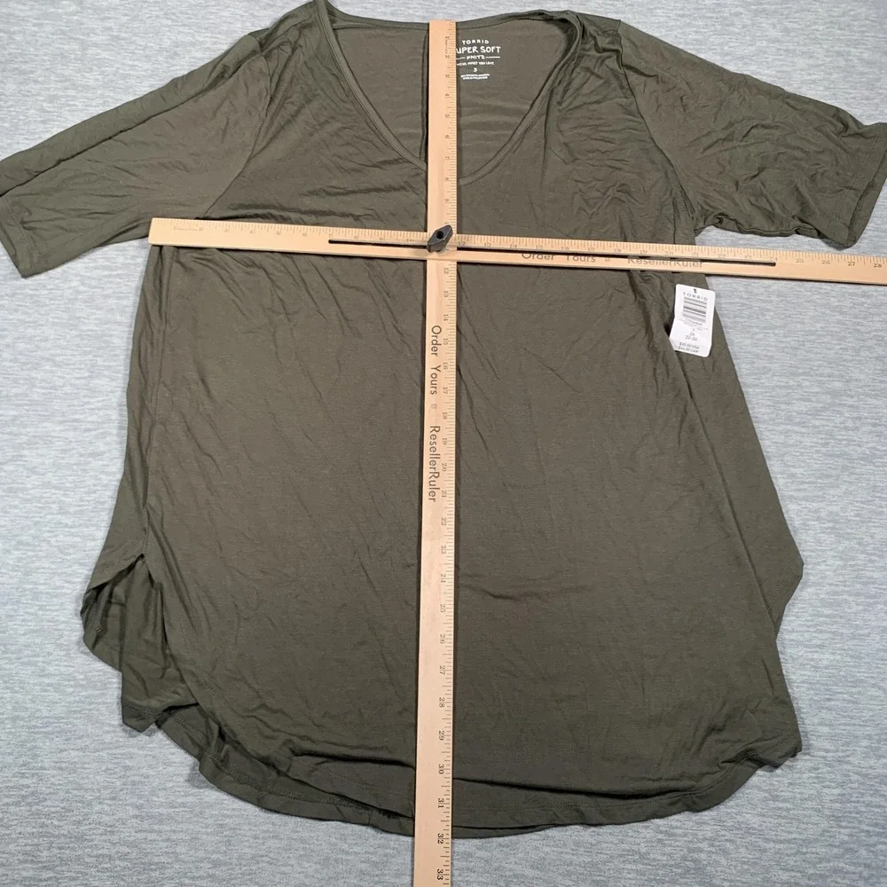 Torrid Shirt Womens‎ 3X Olive Green Super Soft V Neck Tunic Top Plus Size 22-24